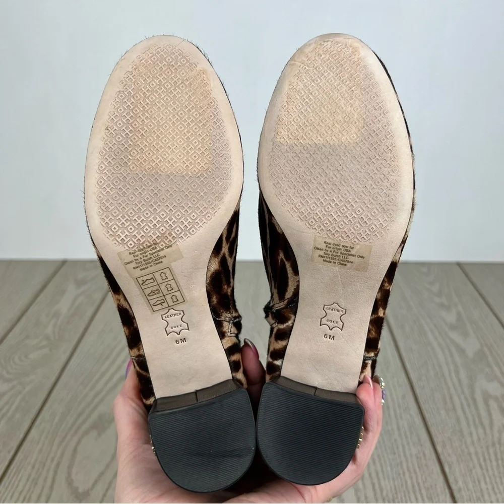 Tory Burch Brooke Leopard Calf Hair Ankle Heeled Booties 6 Brown/Tan/Black $398